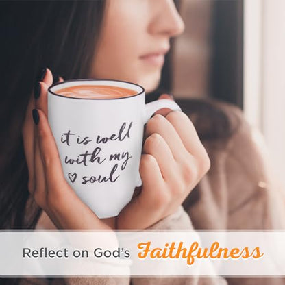 Christian Art Gifts Microwave & Dishwasher Safe Encouraging Ceramic Coffee & Tea Mug for Women & Men: It is Well With My Soul Inspirational Non-toxic Novelty Heart Beverage Cup, White & Black, 12 oz. - color: White & Black/It is Well, size: 12 Ounces
