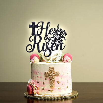 He is Risen Cake Topper, Easter Religious Resurrection Cake Decor, Jesus is Risen, Spring Happy Easter Religious Cross Anniversary Party Decoration Supplies