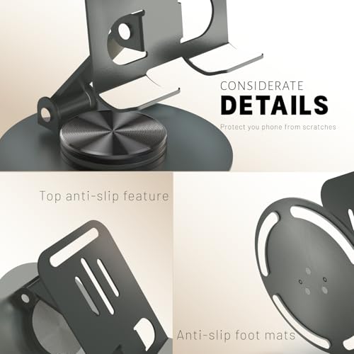 Metal Cell Phone Stand for Desk, Multi-Angel Adjustable 360° Rotation Desktop Phone Holder and Foldable Mobile Phone Stand, Compatible with All Smartphones, Gray - color: Gray