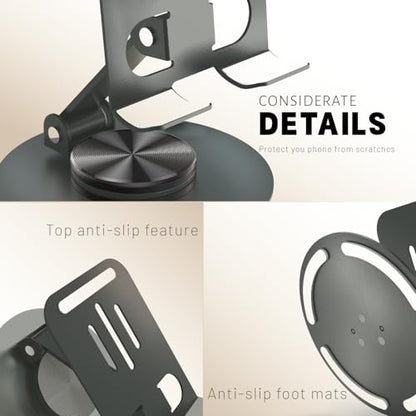 Metal Cell Phone Stand for Desk, Multi-Angel Adjustable 360° Rotation Desktop Phone Holder and Foldable Mobile Phone Stand, Compatible with All Smartphones, Gray - color: Gray