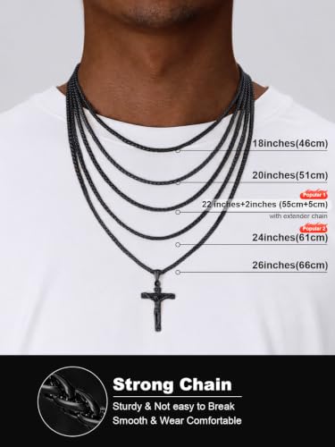 U7 Crucifix Cross Necklace for Men,with 18"-26" Chain - color: 03.Black
