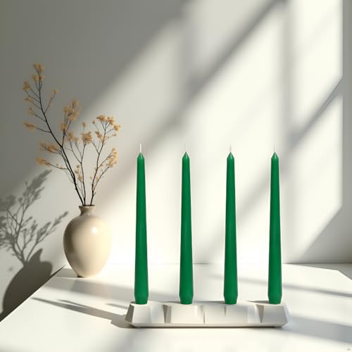 4 Pack Green Taper Candles丨Taper Candles 10 Inch Dripless丨Unscented & Smokeless Candlesticks Bulk丨7-8 Hours Long Burning Tall Candles丨Ideal for Christmas Weddings Parties Dinner - color: Green, size: 4 Pack Taper Candle