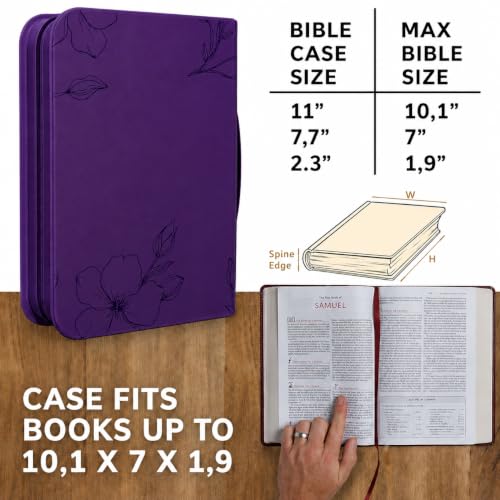 Bible Cover Case for Women - Large Purple Faux Leather Bible Carrying Case
