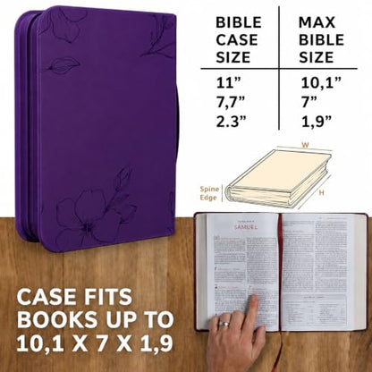 Bible Cover Case for Women - Large Purple Faux Leather Bible Carrying Case