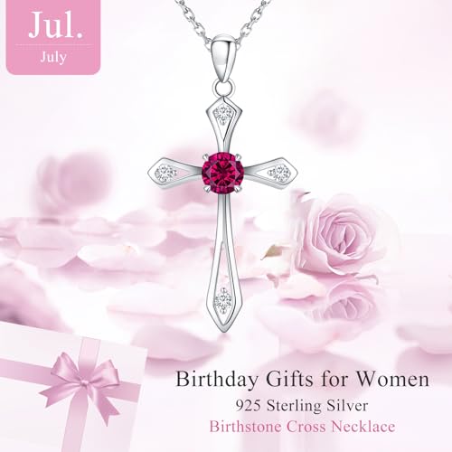 Cross Necklace for Women,925 Sterling Silver Faith Jewerly Gift - color: 01-January-Garnet