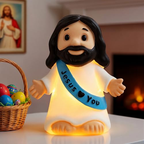 Jesus Night Light,Resin Jesus Sculpture Lamps,Mother's Day,Religious Statue Lamp Gift for Mom,Table Lamp for Bedroom Desktop Holiday Decoration,Baptism Gift for Women - color: Variant