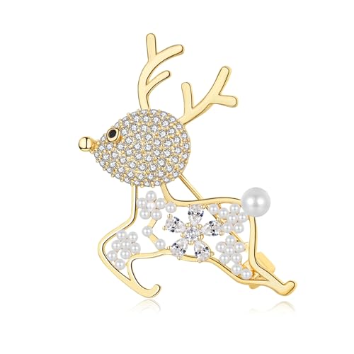 Enamel Brooch Pin For Women Men, Vintage American Flag Crystal Lapel Pin, Christmas Brooch Suit Dress Clips Accessory Gift - style: 12-Christmas Pearl Deer