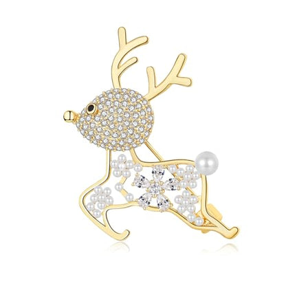 Enamel Brooch Pin For Women Men, Vintage American Flag Crystal Lapel Pin, Christmas Brooch Suit Dress Clips Accessory Gift - style: 12-Christmas Pearl Deer