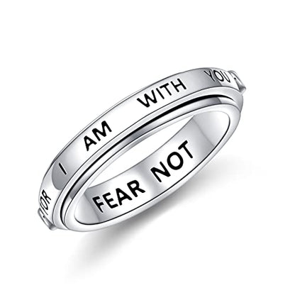 Alphm Spinner Ring S925 Sterling Silver Fidget Anxiety Worry Inspirational Band Fidget Relieving Boredom ADHD Autism Rings for Men Women Teens - size: 7