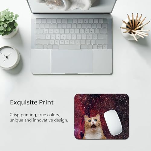 Surprised Space Cat Meme Mouse Pad, Funny Cosmic Kitty Red Nebula Desk Mat - color: Brown Dark Red
