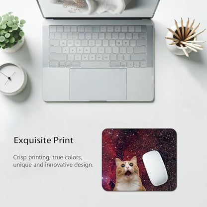 Surprised Space Cat Meme Mouse Pad, Funny Cosmic Kitty Red Nebula Desk Mat - color: Brown Dark Red