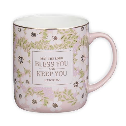 Christian Art Gifts Bless You and Keep You Ceramic Coffee Mug for Women - color: Lord Bless You/Pink Floral