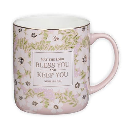 Christian Art Gifts Bless You and Keep You Ceramic Coffee Mug for Women - color: Lord Bless You/Pink Floral