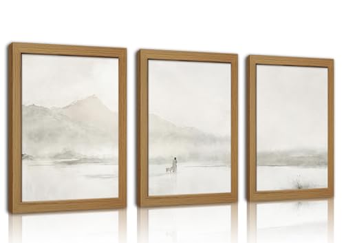 Kownzev Jesus Wall Art Set of 3, Neutral Good Shepherd Framed Canvas 16x24 - color: Beige Cream Gray White Natural Wood, size: 24"LX16"W