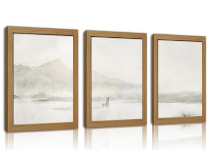 Kownzev Jesus Wall Art Set of 3, Neutral Good Shepherd Framed Canvas 16x24 - color: Beige Cream Gray White Natural Wood, size: 24"LX16"W
