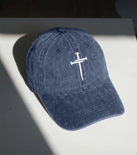 Christian Gifts for Men Women, Religious Cross Logo Embroidered Low Profile Unisex Dad Hat - color: Blue