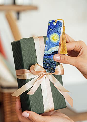 WIRESTER Set of 2 Metal Bookmarks with Light Gold Tassel for Students, Reader, Teachers, Book Lovers - The Starry Night Van Gogh, Cafe Terrace At Night Van Gogh - color: The Starry Night Van Gogh, Cafe Terrace at Night