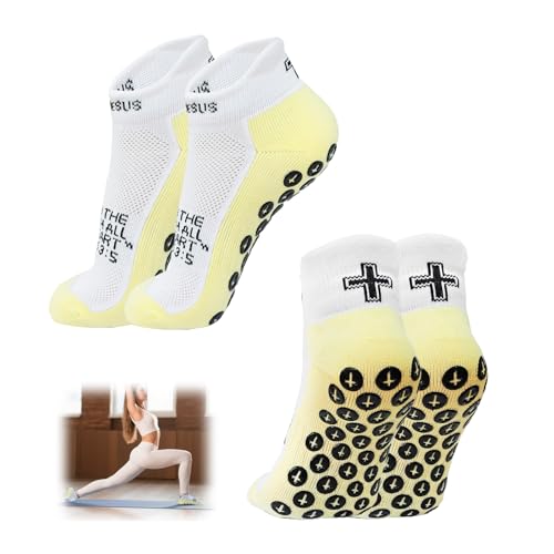 Christian Soccer Socks,Cross Grip Anti Slip Religious Football Socks with Rubber Dots for Youth and Men - color: 2 Pcs Yellow(women's )