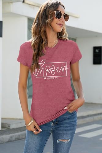 Women's Christian Shirt Christ Chosen T-Shirts Bible Verse Tee Tops - color: Pink, size: XX-Large