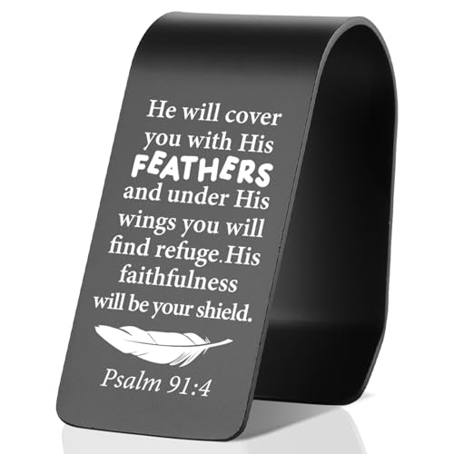 YODOCAMP Psalm 91:4 Christian Car Visor Clip Stainless Steel, He Will Cover You with His Feathers Engraved Scripture Reminder, Faith Based Safe Driving Gift, Religious Car Accessory TZC188 - color: Black-C188