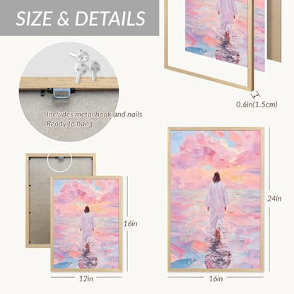 FASWQ Wood Framed Pink Jesus Walking on Water Wall Art 20x30 in - color: JesusBack(Wood), size: 30"L x 20"W