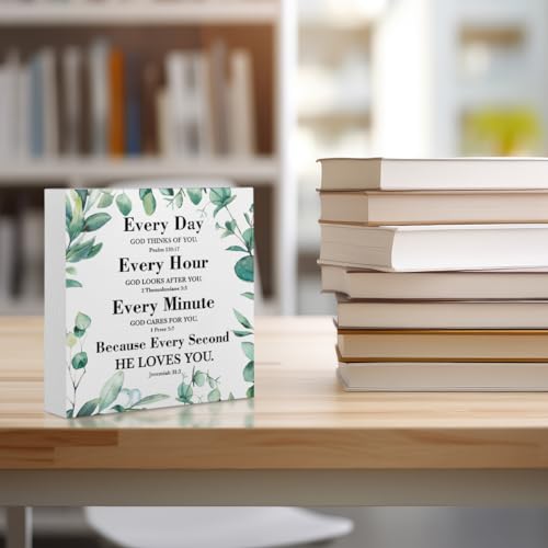 Inspirational Christian Office Supplies Desk Decor White Wooden Box Sign - color: White0386
