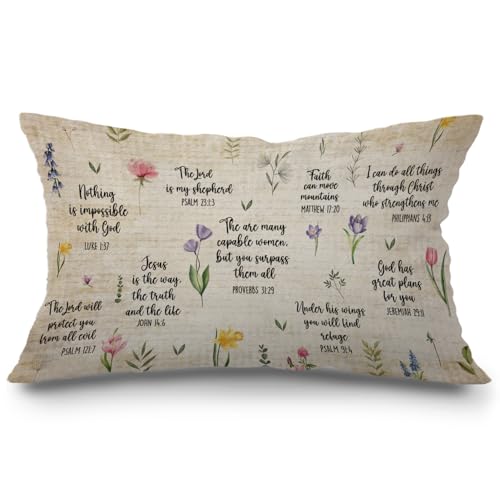 JINYO Retro Floral Inspirational Christian Bible Verse Pillow Cover 12x20, Motivational Scripture Religious Lumbar Pillow Cover for Couch Bed Home Bedroom Living Room Office - color: Bible Pillow Covers(vintage)