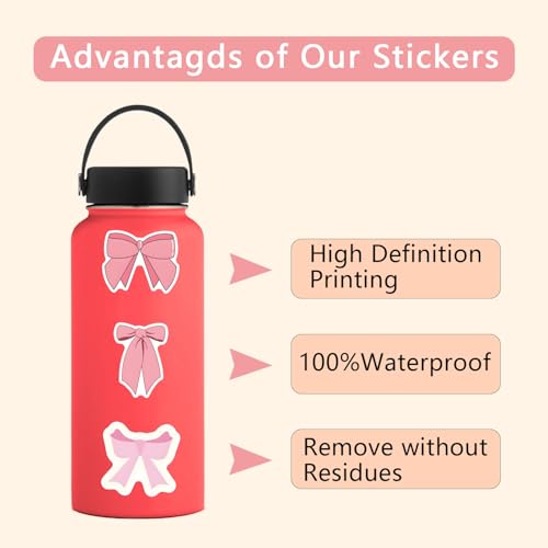 110pcs Pink Bow Sticker Pack.Cute Aesthetic Waterproof Decals for Water Bottles Notebook Laptop Scrapbook,Coquette Stickers for Girls Womens Adults Gifts - color: 110 - Pink Bows