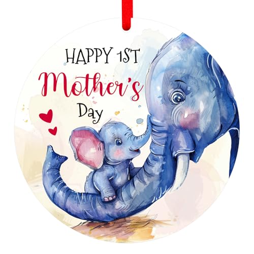 D4DREAM Happy First Mothers Day Elephant Ornament Gifts for New Mom Cute Elephant 1st Mother to Be Gifts for First Time New Mother to Be Expecting Mom from Baby - color: 2-4 Mothers Day