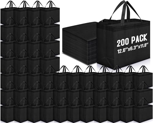 Windyun Reusable Grocery Bags Non Woven with Handles - color: Black