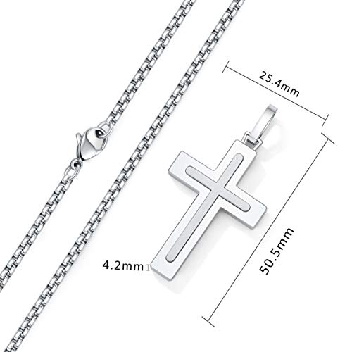 Men's Stainless Steel Cross Necklace,Two-Tone Black & Blue Carbon Fiber Pendant - Included Gift Box - style: Silver XL003
