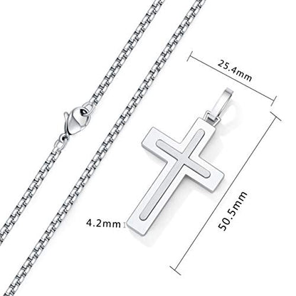 Men's Stainless Steel Cross Necklace,Two-Tone Black & Blue Carbon Fiber Pendant - Included Gift Box - style: Silver XL003