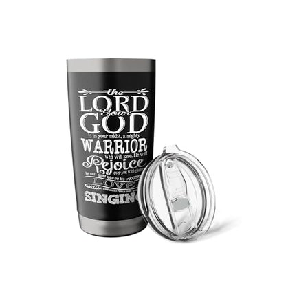 Bible Verse Shirt - Lord God Zephaniah 3:17 Christian Gift Stainless Steel Insulated Tumbler - color: Black