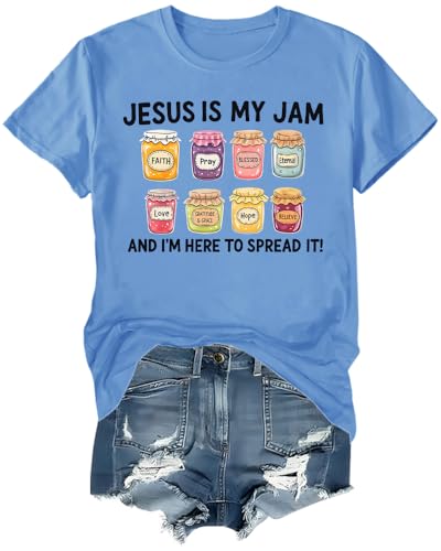 Jesus is My Jam and Im Here to Spread It Shirt Christian Faith T-Shirt Jam Graphic Tee - color: Carolina Blue, size: X-Large