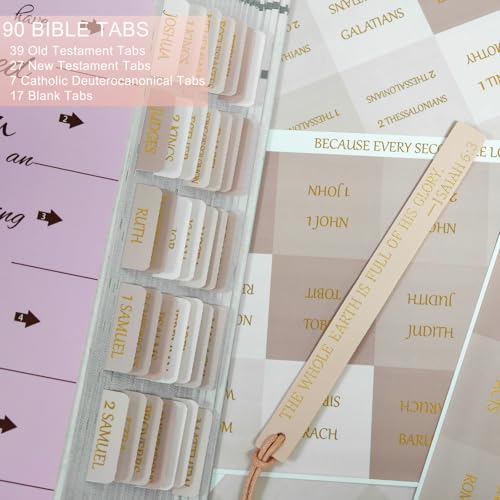 Vorscrin-Laminated Bible Tabs for Women and Men, Gold Foil Lettering Design, Reposition and Large Print Stickers, Bible Study Supplies, 90 Chapters Labels for Easy Navigation(Light Pink) - color: Light Pink