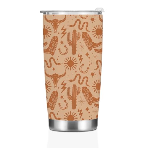 Birthday Christmas Decor Boho Western Coffee Tumbler, 20 oz Tumblers, Insulated Coffee Mug, Stainless Steel Thermal Cup Travel Coffee Cup, Cow Print Stuff Western Gifts for Women Men Coworker - color: Western Stuff 1147