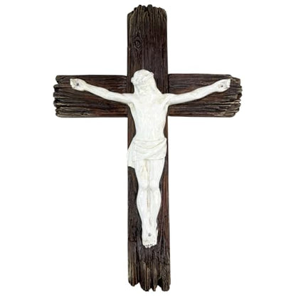 Top Brass Jesus Crucifix Cross, Rustic Catholic Christian Wall Decor, 12"