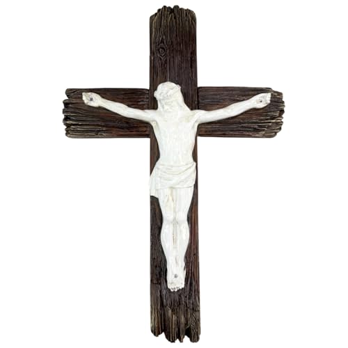 Top Brass Jesus Crucifix Cross, Rustic Catholic Christian Wall Decor, 12"