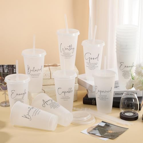 Engrowtic 12 Set Christian Tumblers with Lid Straw 24 oz, White - color: White