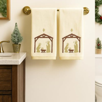 Christmas White Guest Hand Bathroom Towels, Nativity Manger Jesus, 16x26" - color: Manger