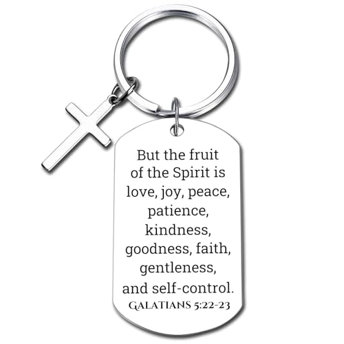 GiftYou Inspirational Scripture Metal Key Chains with Cross Pendant - Bible Verse Keychain Religious Gift for Christian - color: Galatians 5:22-23