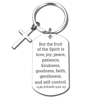 GiftYou Inspirational Scripture Metal Key Chains with Cross Pendant - Bible Verse Keychain Religious Gift for Christian - color: Galatians 5:22-23