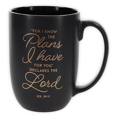 Christian Art Gifts Large Scripture Coffee Mug for Men, Women & Grads - color: Know the Plans/Charcoal & Gold