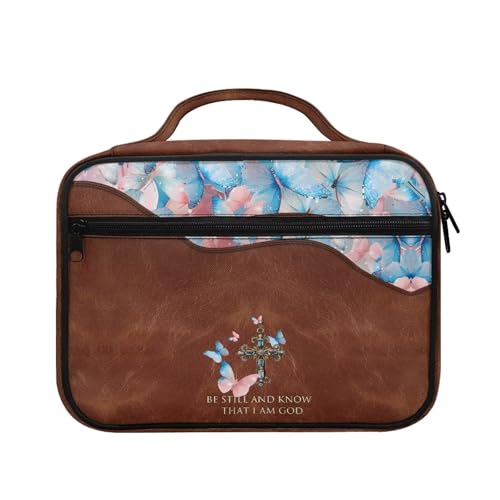 Bible Cover Church Carrying Book Case Polyester Bible Protective with Pen Slots and Zippered Pocket Customizable - color: Butterfly Cross