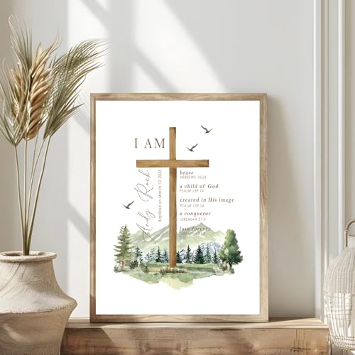 VIRAGIL Personalized Baptism Sign, Custom Cross With Name and Date, Affirmation Baptism Gift For Boy and Girl, Canvas Wall Art, 12x18 inches - color: Design 4
