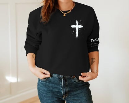 MOUSYA Women Christian Sweatshirt Psalms 91 Sleeve Print Sweatshirt Bible Verse Pullover - color: Black, size: XX-Large