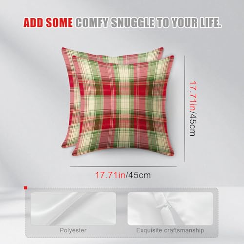 HOMETITUTE Set of 2 Christmas Plaid Throw Pillow Covers 18x18 Inch - color: Christmas Throw Pillow Covers #01