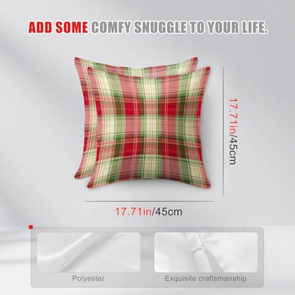 HOMETITUTE Set of 2 Christmas Plaid Throw Pillow Covers 18x18 Inch - color: Christmas Throw Pillow Covers #01