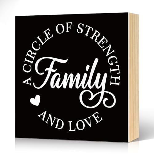 A Circle of Strength And Love Family Quote Wooden Box Sign 5.9x5.9 - color: black002