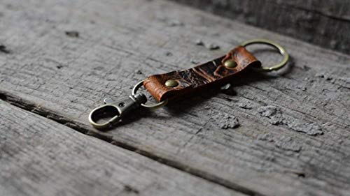 JJNUSA Brown Leather Key chain flower pattern with Easy Clasp Key Wrist Lanyards Holder